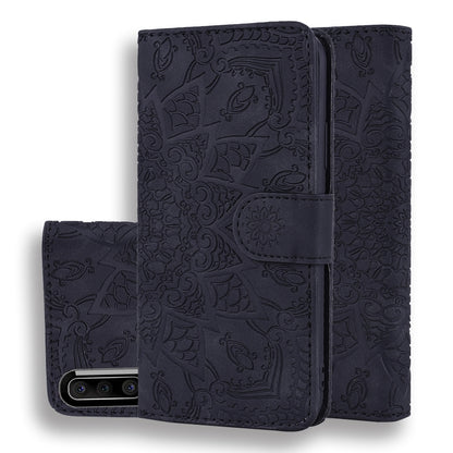 Dark embossed mandala double-fold wallet leather phone case with card slots and holder