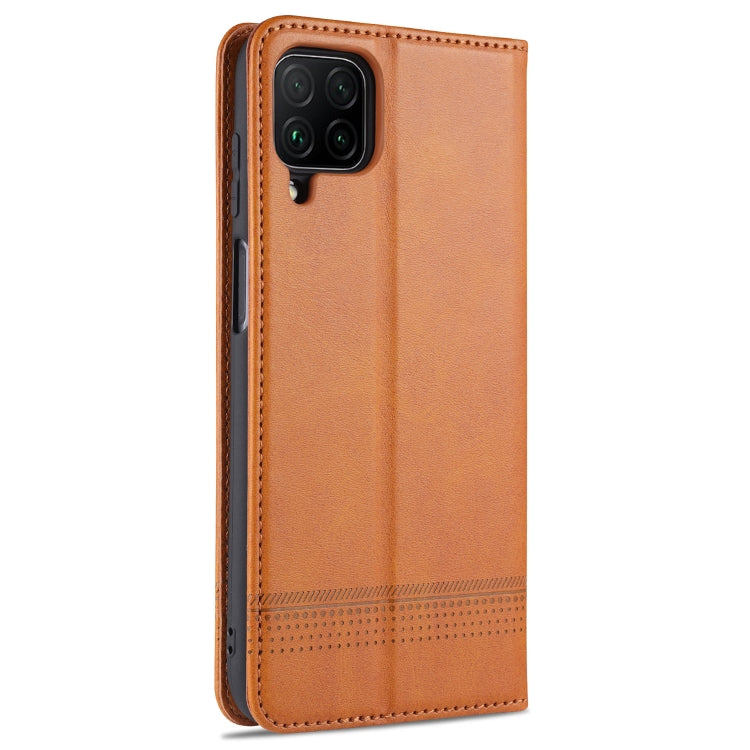 Light brown leather phone case with raised camera cutout and flip cover.