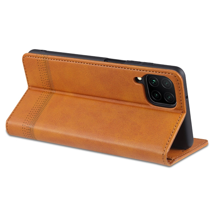 Light brown leather flip wallet case with card slots and stand-up cover.