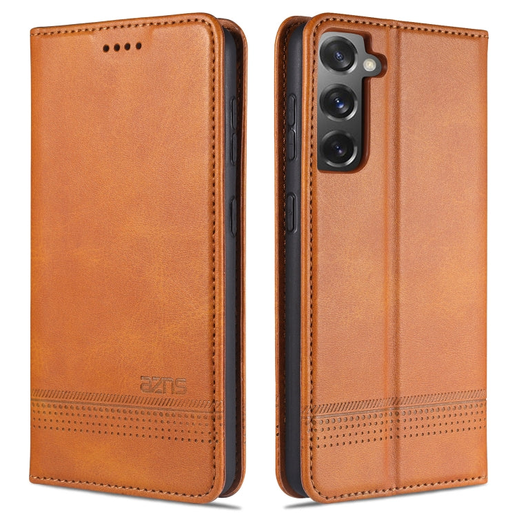 Magnetic flip leather phone case, orange, with stitched edge and camera cutout
