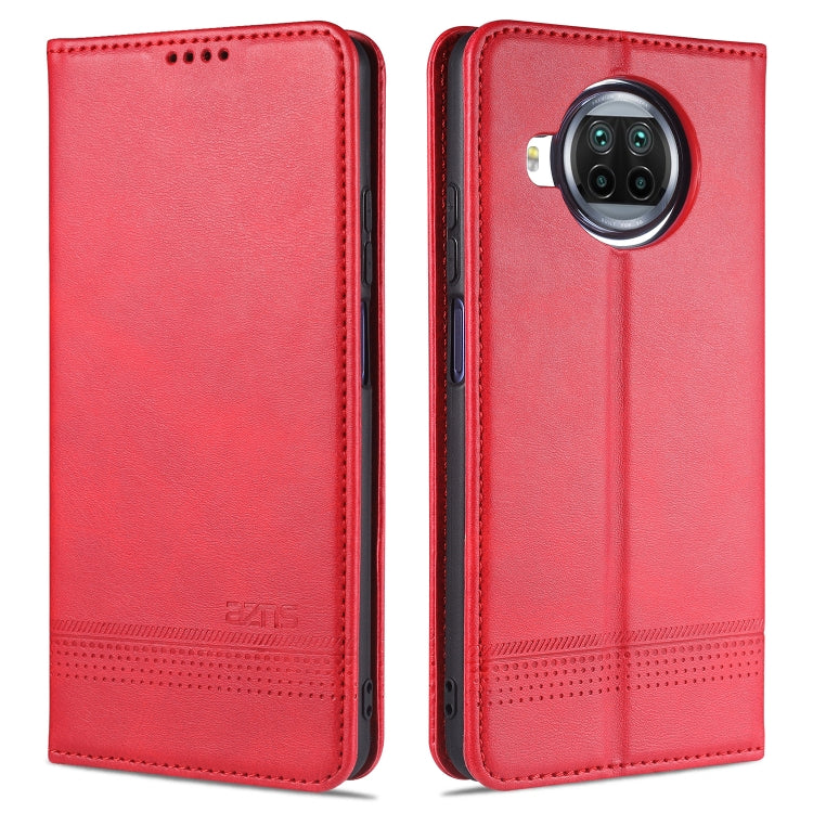 Red leather flip phone case with stitched edges and camera cutout
