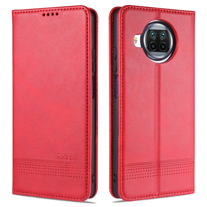 Red leather flip phone case with stitched edges and camera cutout
