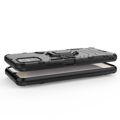 Black shockproof phone case with magnetic ring holder and raised protective edges