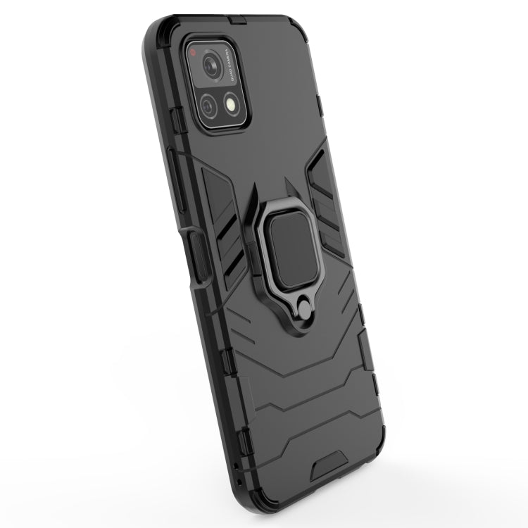Black shockproof phone case with magnetic ring holder; textured back and camera cutouts