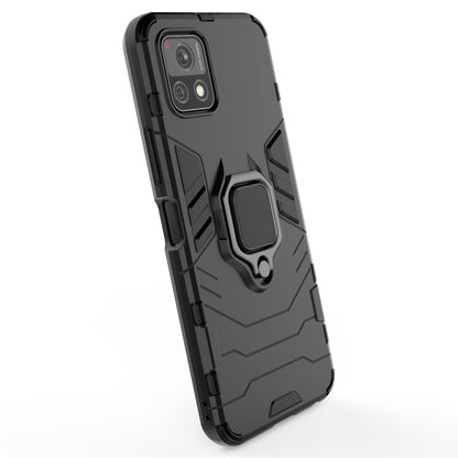 Black shockproof phone case with magnetic ring holder; textured back and camera cutouts