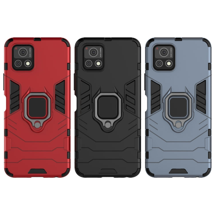 Shockproof phone case in red, black, and navy blue with magnetic ring holder