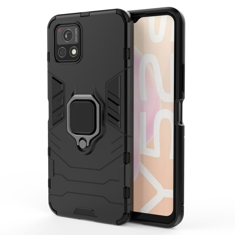 PC+TPU shockproof phone case with magnetic ring holder, black rugged shell