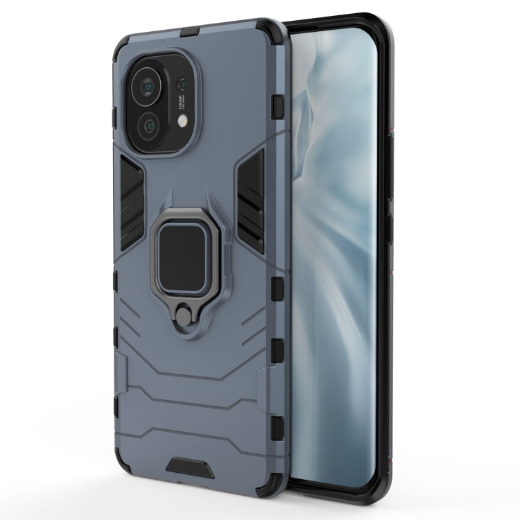 PC+TPU shockproof phone case with magnetic ring holder, navy blue rugged shell