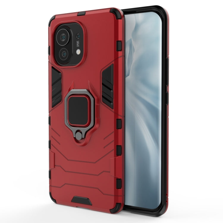 PC+TPU shockproof phone case with magnetic ring holder, red rugged shell