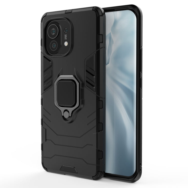 PC+TPU shockproof phone case with magnetic ring holder, black protective cover