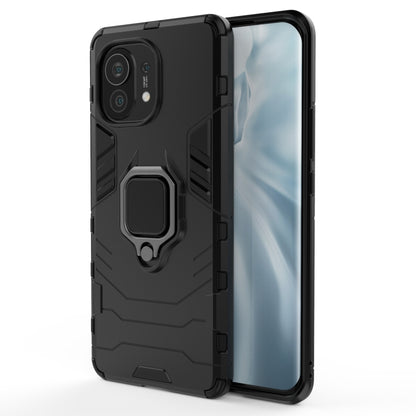 PC+TPU shockproof phone case with magnetic ring holder, black protective cover