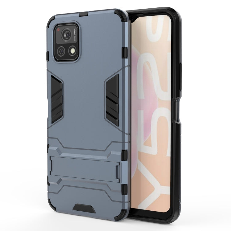 Navy blue shockproof phone case with holder, rugged PC+TPU armor design