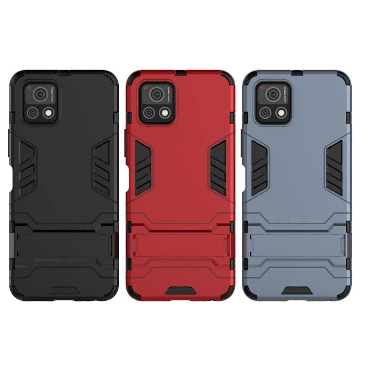 Rugged shockproof phone cases with holder in black, red, and navy blue