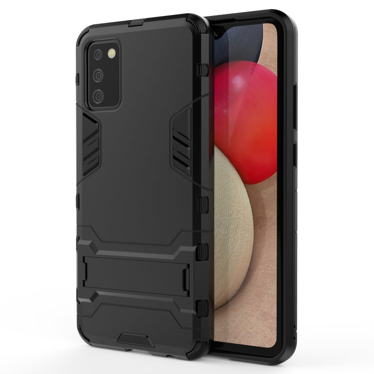 Black rugged shockproof phone case with holder, front edge protection.