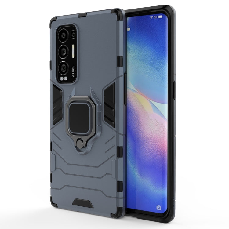 Shockproof phone case with magnetic ring holder, dark navy blue rugged armor design