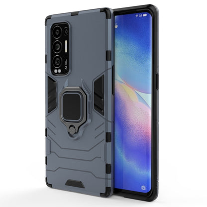 Shockproof phone case with magnetic ring holder, dark navy blue rugged armor design