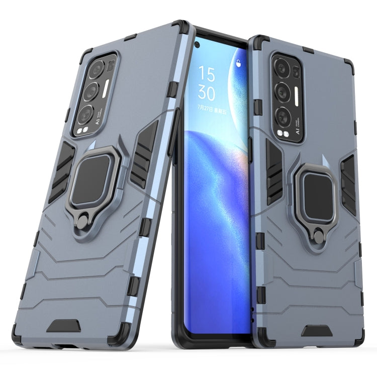 Shockproof phone case with magnetic ring holder, light gray-blue rugged armor style