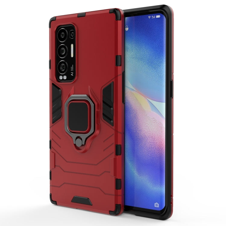 Shockproof phone case with magnetic ring holder, red rugged armor design