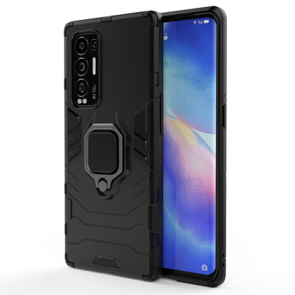 Rugged black phone case with magnetic ring holder and shockproof bumper design