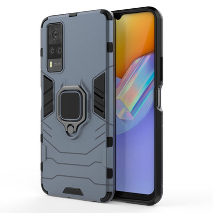 Rugged navy phone case with magnetic ring holder and shockproof bumper design