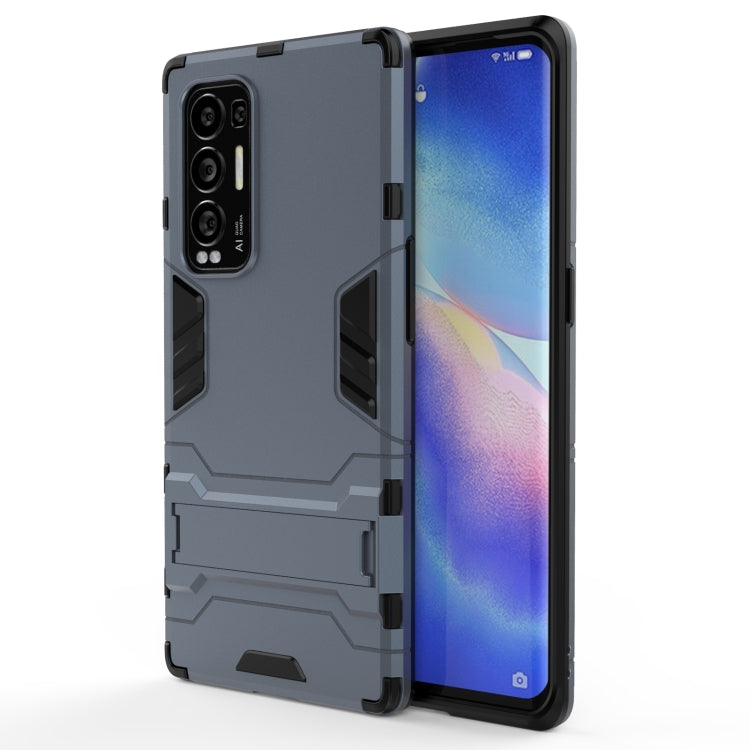 Navy blue shockproof phone case with raised corners and kickstand holder