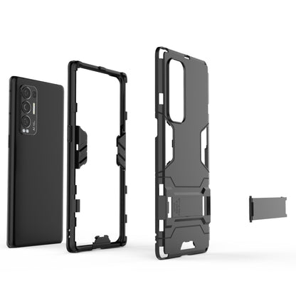 Rugged phone case set showing back, side frame, and stand insert