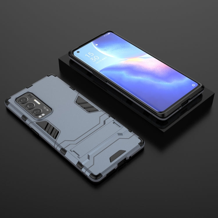 Two-tone gray rugged phone case with kickstand and camera cutouts