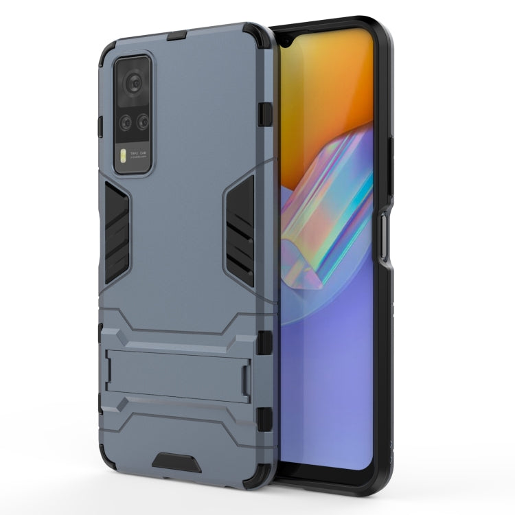 Navy blue shockproof phone case with textured grip and cutouts for buttons and ports