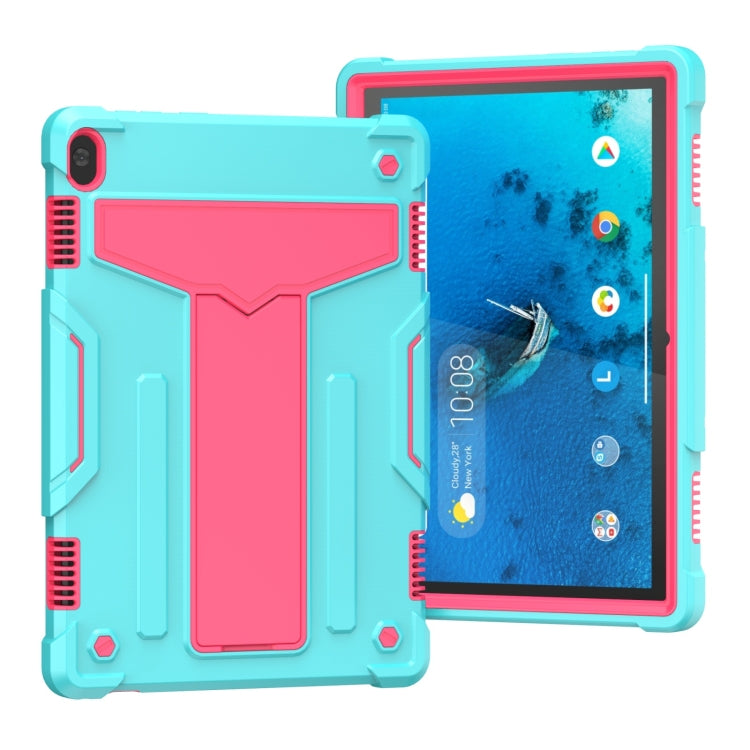 Turquoise and pink shockproof tablet case with kickstand, front screen protected