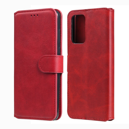 Red flip leather-style phone case set showing front cover flap and back camera opening