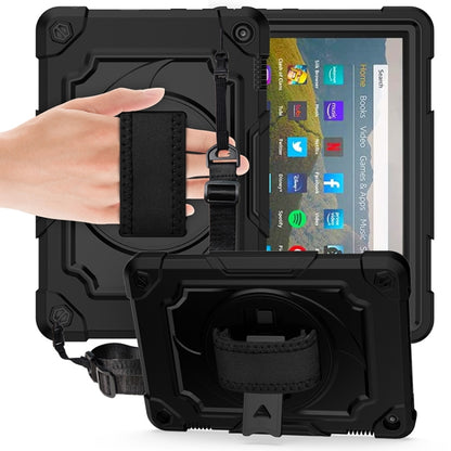 Black shockproof tablet protective case with hand strap and kickstand holder