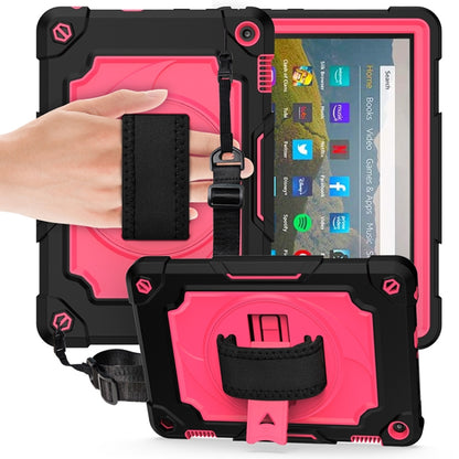 Pink and black shockproof tablet protective case with strap handle and kickstand