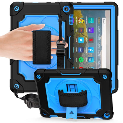 Blue shockproof rugged tablet protective case with hand strap and kickstand
