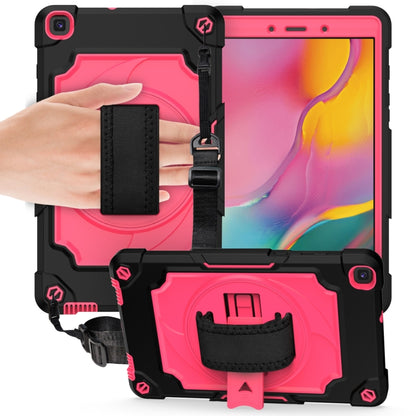 Pink shockproof rugged tablet case with hand strap and built-in kickstand