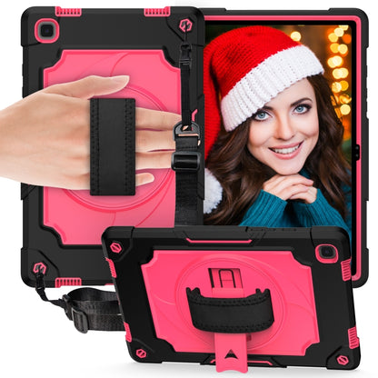 Pink and black shockproof tablet case with strap handle and kickstand holder
