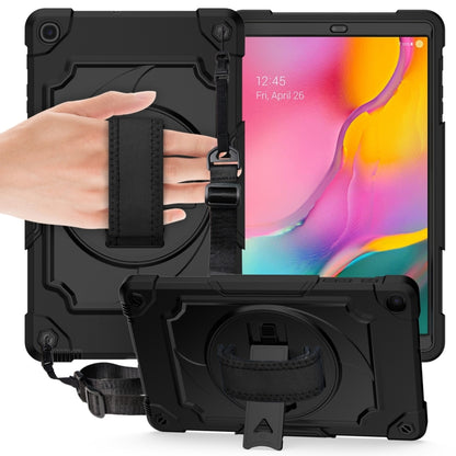Black shockproof tablet protective case with strap handle and stand support