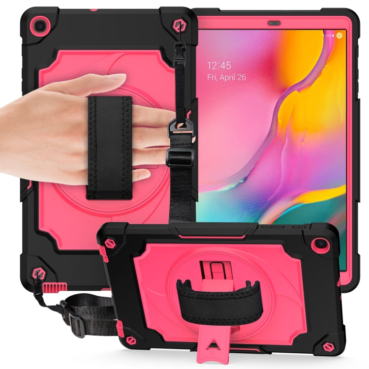 Pink shockproof tablet protective case with hand strap and rotating kickstand