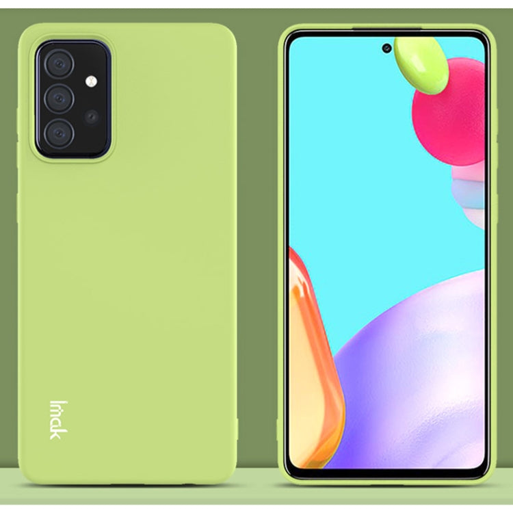 Light green soft TPU phone case, front and back views with camera cutout