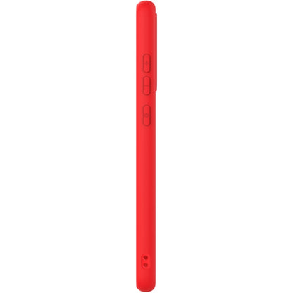 Red soft TPU phone case side profile with button cutouts