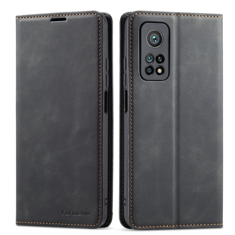 Black flip leather phone case with camera cutout and magnetic closure