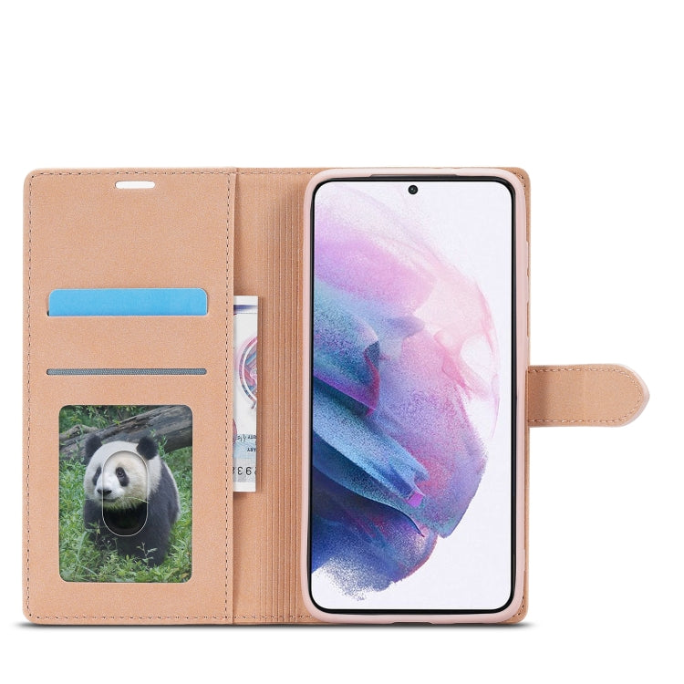 Rose gold leather wallet case with card slots and photo window holder