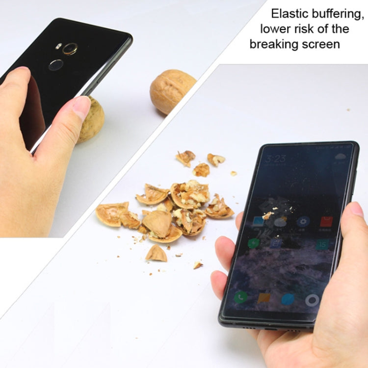 Curved transparent hydrogel back protector film on smartphone with camera openings