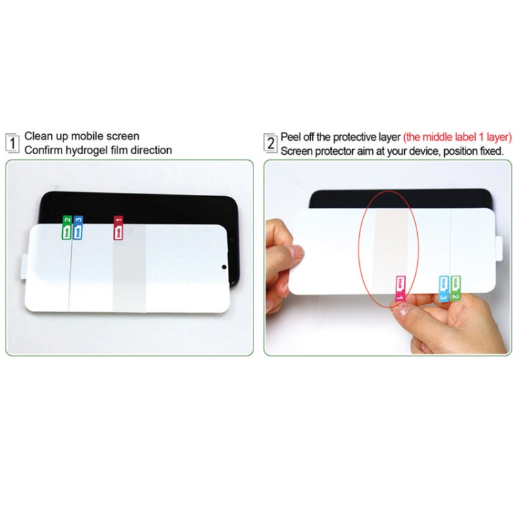 Hydrogel back protector film with liner shown being positioned on a phone back