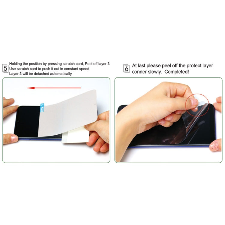 Hydrogel back protector film being applied; top layer peeled off from phone back