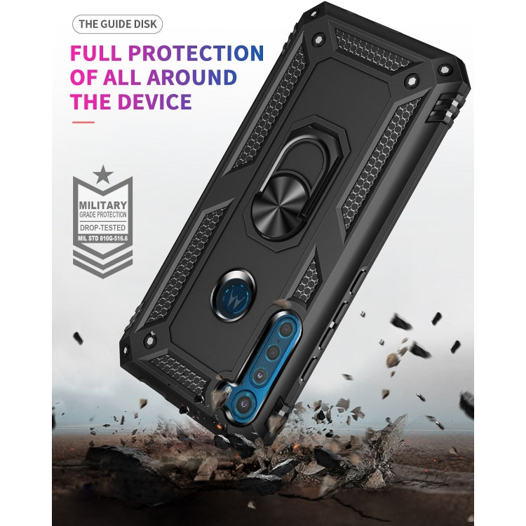 Shockproof protective phone case, black with raised edges and built-in kickstand ring