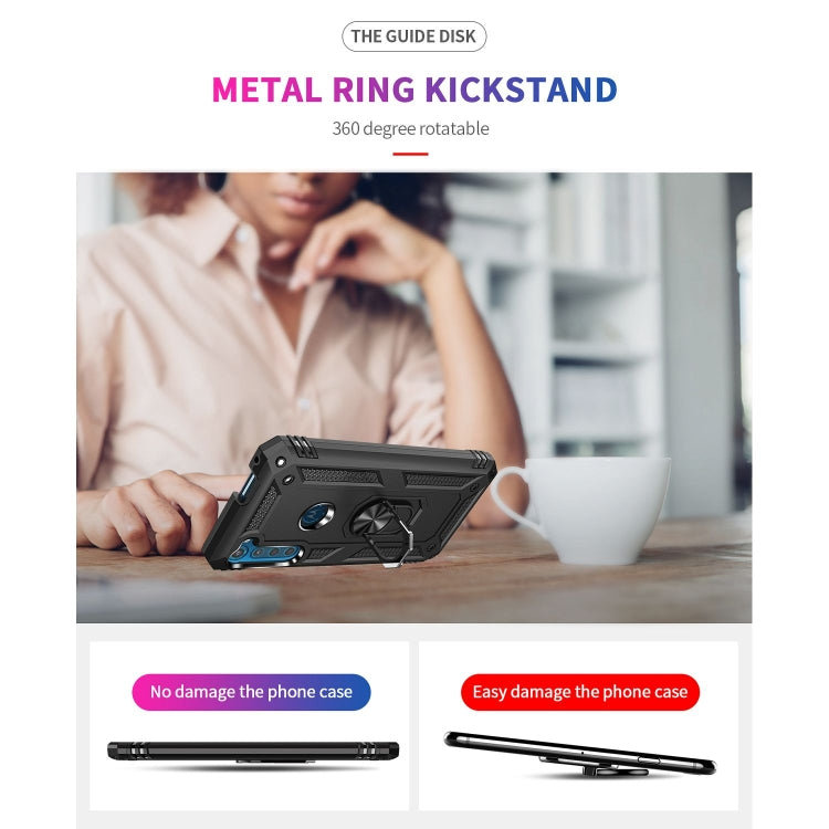 Shockproof protective phone case with metal ring kickstand for desk viewing
