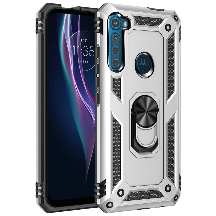 Shockproof protective phone case, silver with built-in kickstand ring