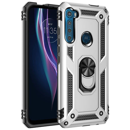 Shockproof protective phone case, silver with built-in kickstand ring