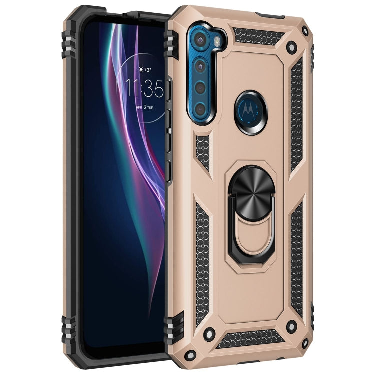 Shockproof protective phone case, rose gold with dual-lens cutout and kickstand ring