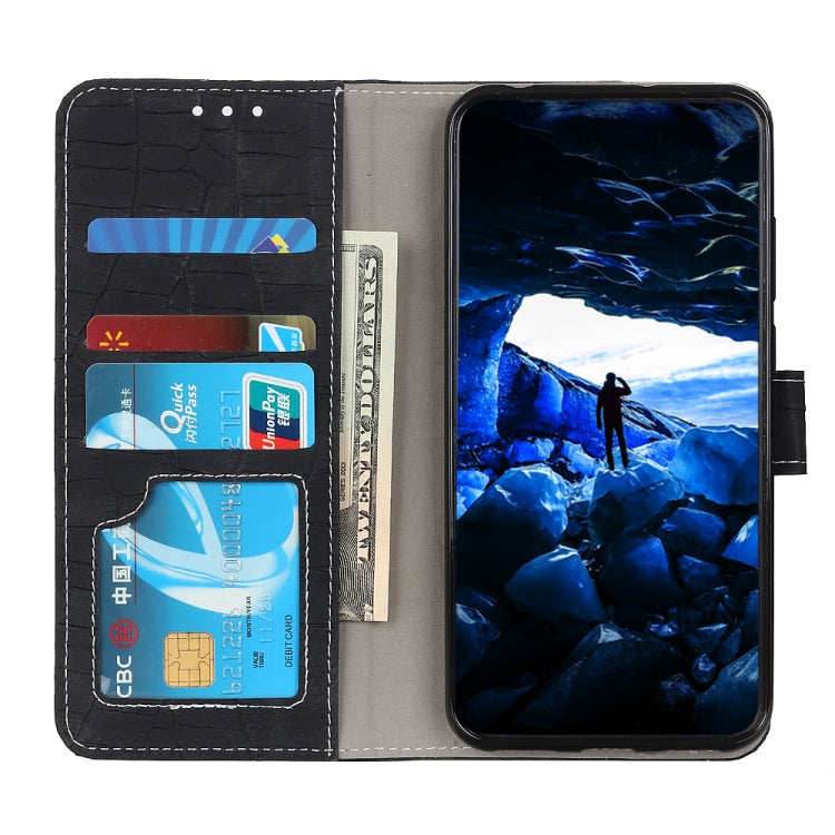 Black crocodile-texture phone wallet case interior with card slots and holder